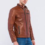 Leather Racer Strap Neck Jacket // Chestnut (S)