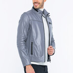 Leather Racer Strap Neck Jacket // Light Gray (S)
