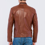 Leather Racer Strap Neck Jacket // Chestnut (S)