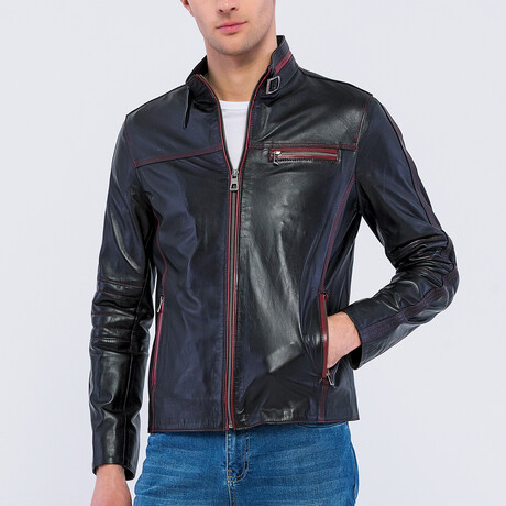 Leather Racer Strap Neck Jacket // Black (S)