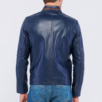 Leather Racer Strap Neck Jacket // Blue (S)