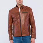 Leather Racer Strap Neck Jacket // Chestnut (S)