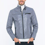 Leather Racer Strap Neck Jacket // Light Gray (S)
