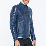 Leather Utility Jacket // Dark Blue (S)