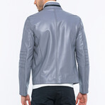 Leather Racer Strap Neck Jacket // Light Gray (S)