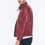 Leather Racer Strap Neck Jacket // Burgundy (S)