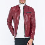 Leather Racer Strap Neck Jacket // Burgundy (S)