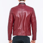 Leather Racer Strap Neck Jacket // Burgundy (S)