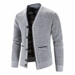 FLANNEL LINED MELANGE CARDIGAN // LIGHT GRAY (M)