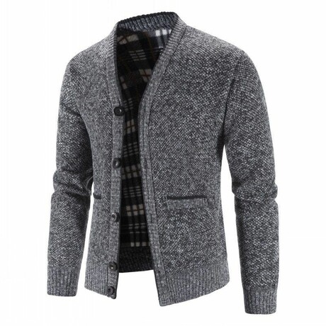 FLANNEL LINED MELANGE CARDIGAN // DARK GRAY (XS)