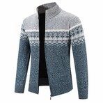 FLANNEL LINED FAIR ISLE CARDIGAN // LIGHT GRAY (XL)