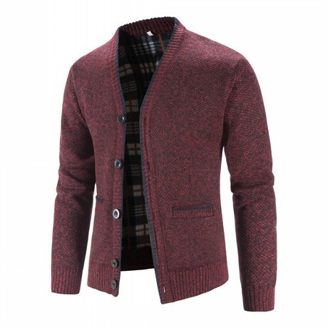 FLANNEL LINED MELANGE CARDIGAN // BURGUNDY (XS)