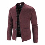 FLANNEL LINED MELANGE CARDIGAN // BURGUNDY (XS)