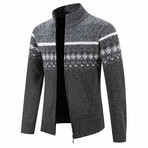 FLANNEL LINED FAIR ISLE CARDIGAN // DARK GRAY (L)