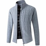 FLANNEL LINED CABLE ZIP CARDIGAN // LIGHT GRAY (XS)
