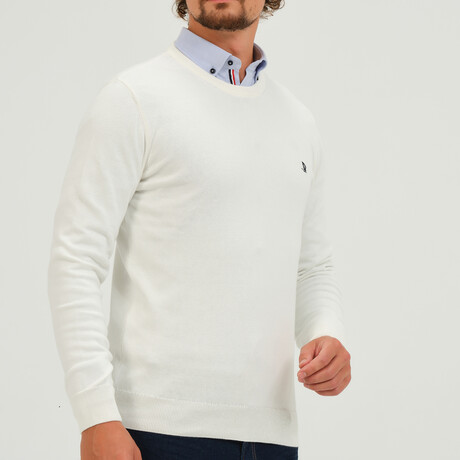 Contrast Logo Crew Neck Sweater // Ecru (S)