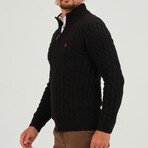 Birdseye Logo Placket 1/4 Zip Sweater // Black (S)