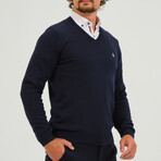 Contrast Logo V-Neck Sweater // Navy (S)