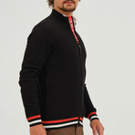 Birdseye Logo Placket Full Zip Sweater // Black (S)