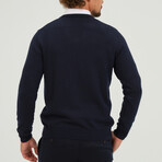 Contrast Logo V-Neck Sweater // Navy (S)