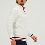 Birdseye Logo Placket 1/4 Zip Sweater // Ecru (S)