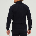 Birdseye Logo Placket 1/4 Zip Sweater // Navy (S)