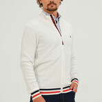 Birdseye Logo Placket Full Zip Sweater // Ecru (S)