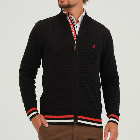 Birdseye Logo Placket Full Zip Sweater // Black (S)