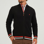 Birdseye Logo Placket Full Zip Sweater // Black (S)
