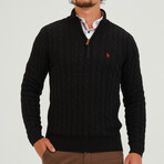 Birdseye Logo Placket 1/4 Zip Sweater // Black (S)