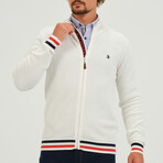 Birdseye Logo Placket Full Zip Sweater // Ecru (S)