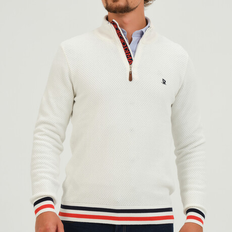 Birdseye Logo Placket 1/4 Zip Sweater // Ecru (S)