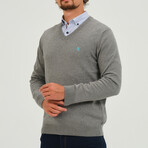 Contrast Logo V-Neck Sweater // Anthracite (S)