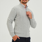 Cable Knit 1/4 Zip Sweater // Light Gray (S)
