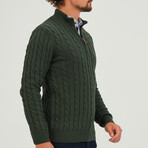 Cable Knit 1/4 Zip Sweater // Green (S)