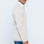 Cable Knit V-Neck Sweater // Linen (S)