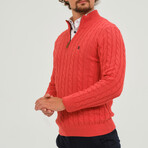 Cable Knit 1/4 Zip Sweater // Red Melange (S)