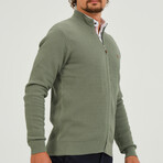 Birdseye Knit Full Zip Sweater // Sage Green (S)