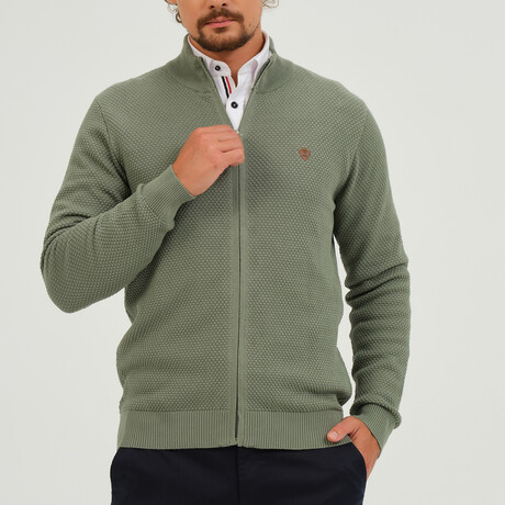 Birdseye Knit Full Zip Sweater // Sage Green (S)