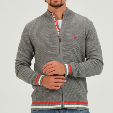 Birdseye Logo Placket Full Zip Sweater // Anthracite (S)