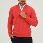 Cable Knit 1/4 Zip Sweater // Red Melange (S)