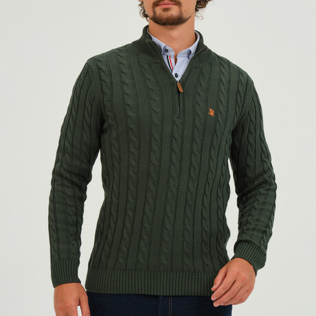Cable Knit 1/4 Zip Sweater // Green (S)