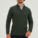 Cable Knit 1/4 Zip Sweater // Green (S)