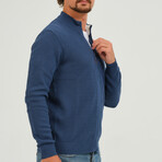 Birdseye Knit Full Zip Sweater // Indigo (S)