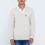 Cable Knit V-Neck Sweater // Linen (S)