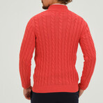 Cable Knit 1/4 Zip Sweater // Red Melange (S)