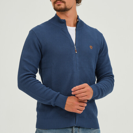 Birdseye Knit Full Zip Sweater // Indigo (S)