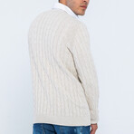Cable Knit V-Neck Sweater // Linen (S)