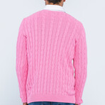 Cable Knit V-Neck Sweater // Pink (S)