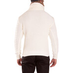 Fur-Lined Collar Button Up Sweater // White (XL)